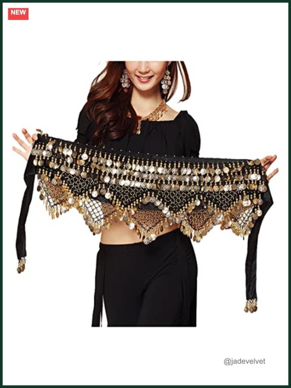 Bellydance Hip Scarf with Coins, Dance Wrap, Salsa